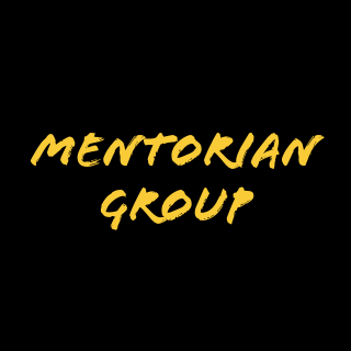 Text art displaying the words 'MENTORIAN GROUP' in a bold, yellow, handwritten font on a black background.
